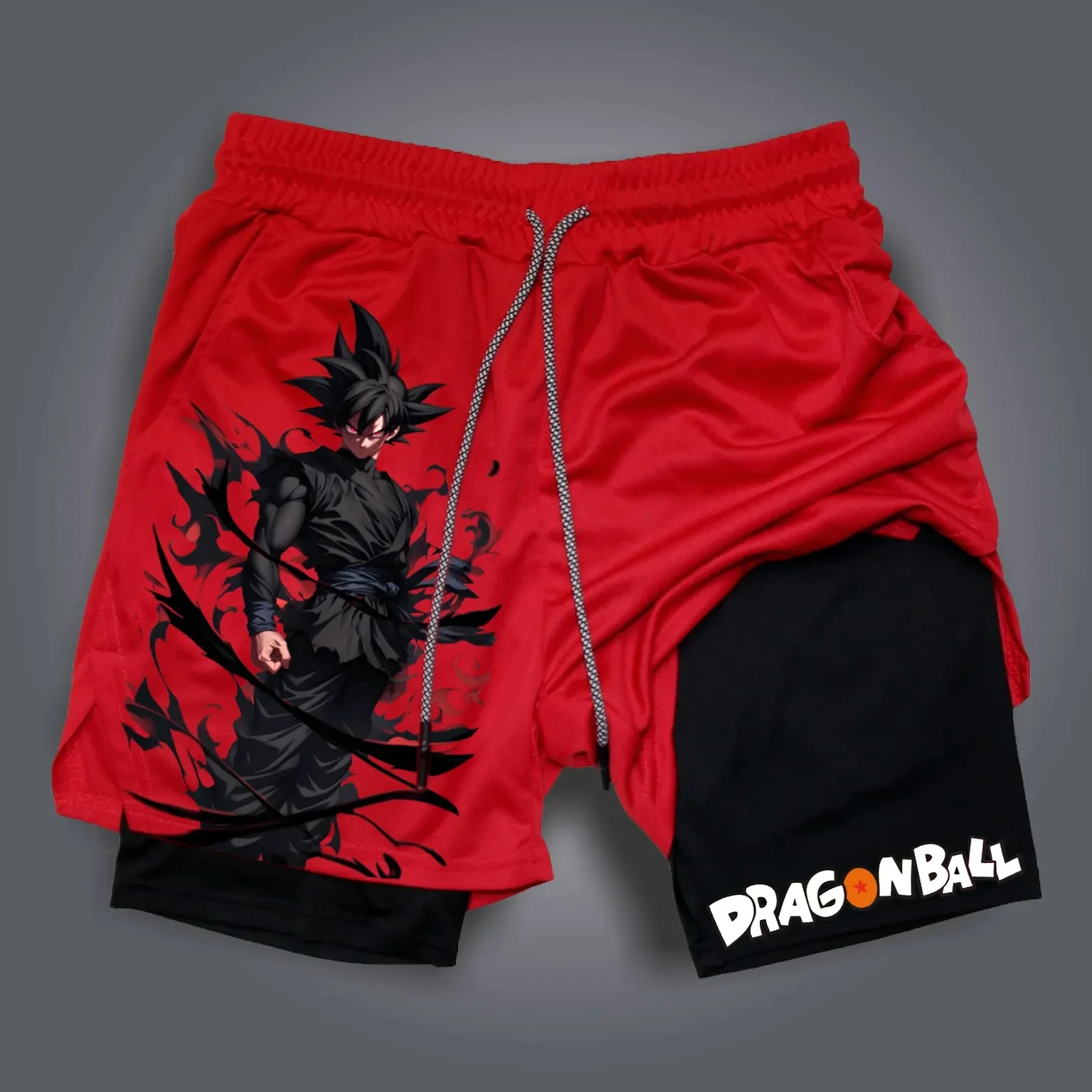 Мужские спортивные двухслойные шорты с принтом Вуконга из аниме Dragon Ball, модные, персонализированные, трендовые, дышащие.
