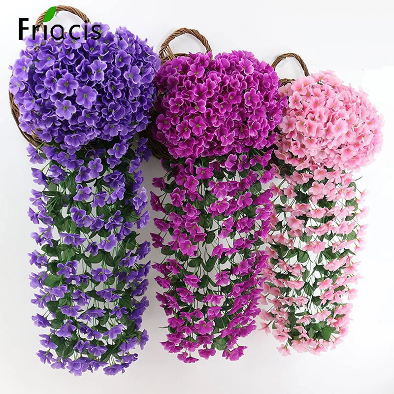 90/80CM Orchid Violet Artificial Flowers Wall Hanging Basket Simulation Fake Flower For Outdoor Wedding Garden Party Decoration