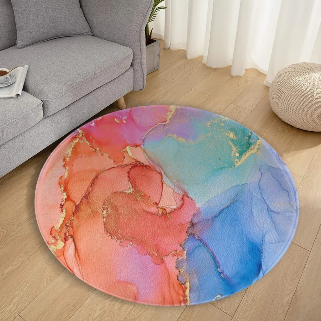 

Blue Luxury Abstract Fluid Art Circular Carpet Flannel Interior Home Decorations Dressing