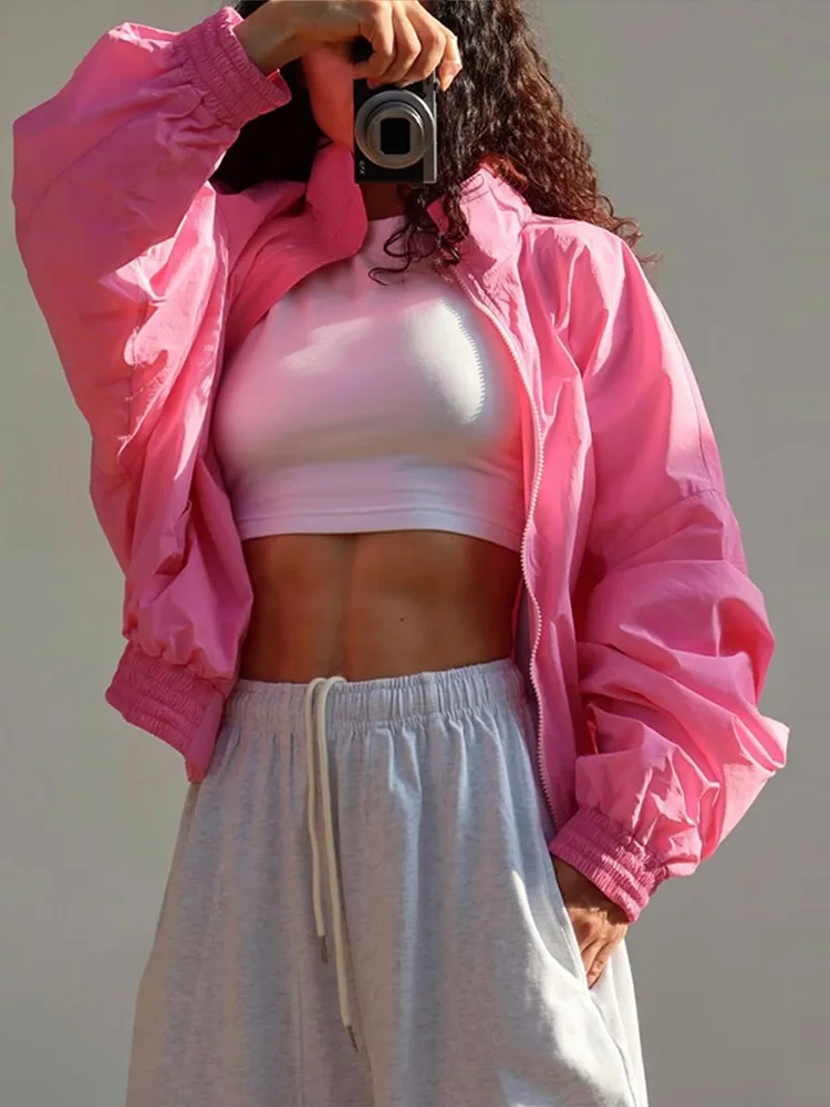 Damenjacken mit Stehkragen, Langarm, Oversize Kurzmäntel, Street-Style mit Laternenärmeln, Gerüschter Loser Mantel, Schicke Neue Oberbekleidung – Detail 14