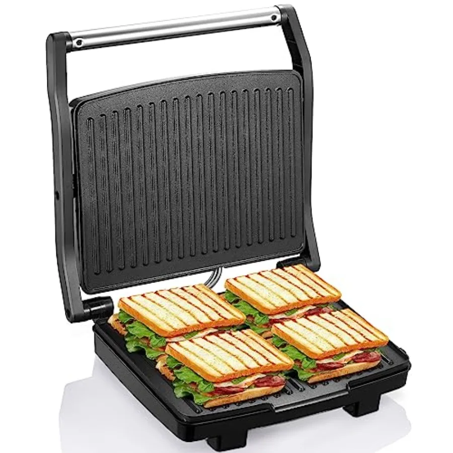 

Электрический гриль-пресс Panini Press Grill Gourmet для приготовления сэндвичей с антипригарной поверхностью и съемным поддоном для сбора жира, легко чистится