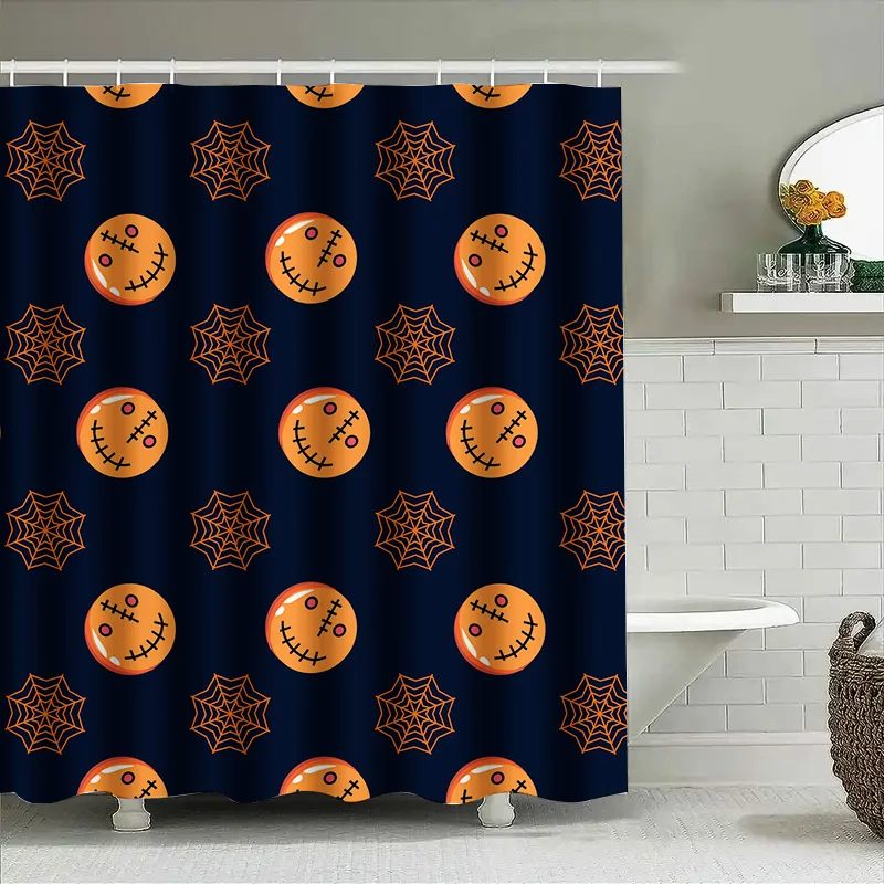 

Tuniu Хэллоуин оранжевый черный занавес с жуткими тыквой и паутиной Декор для ванной комнаты