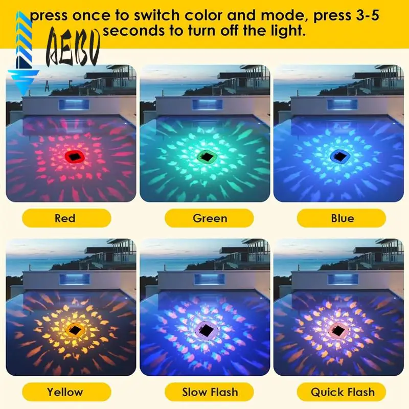 

AEB0-красочные плавающие огни, водонепроницаемая лампа для проектора рыбы, плавающий бассейн, светодиодный светильник RGB, мигающий светильник для ванны