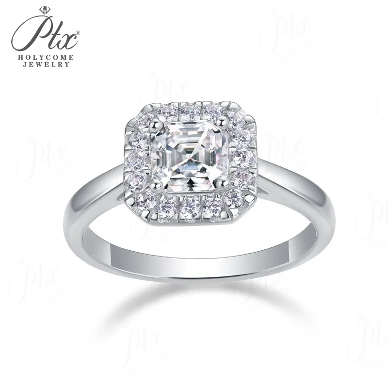 0.9CT Moissanite Ring Asscher Cut S925 D Color VVS1 Clarity Hypoallergenic Jewelry Sparkling Ring Ideal for Women's Daily Wear