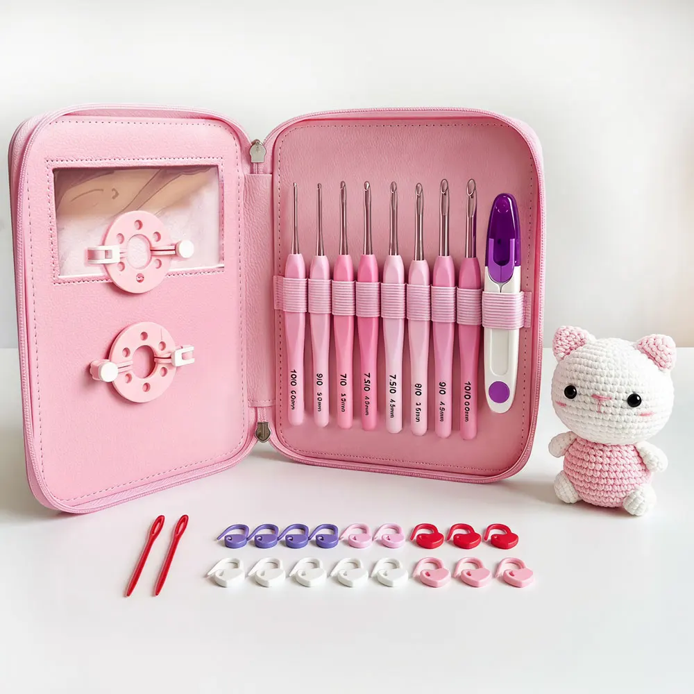 34pcs/set Crochet Hook Kit 2.5-6cm Ergonomic Soft Handle Aluminum Hooks with Strorage Bag Yarn Weave Knitting Needles Set