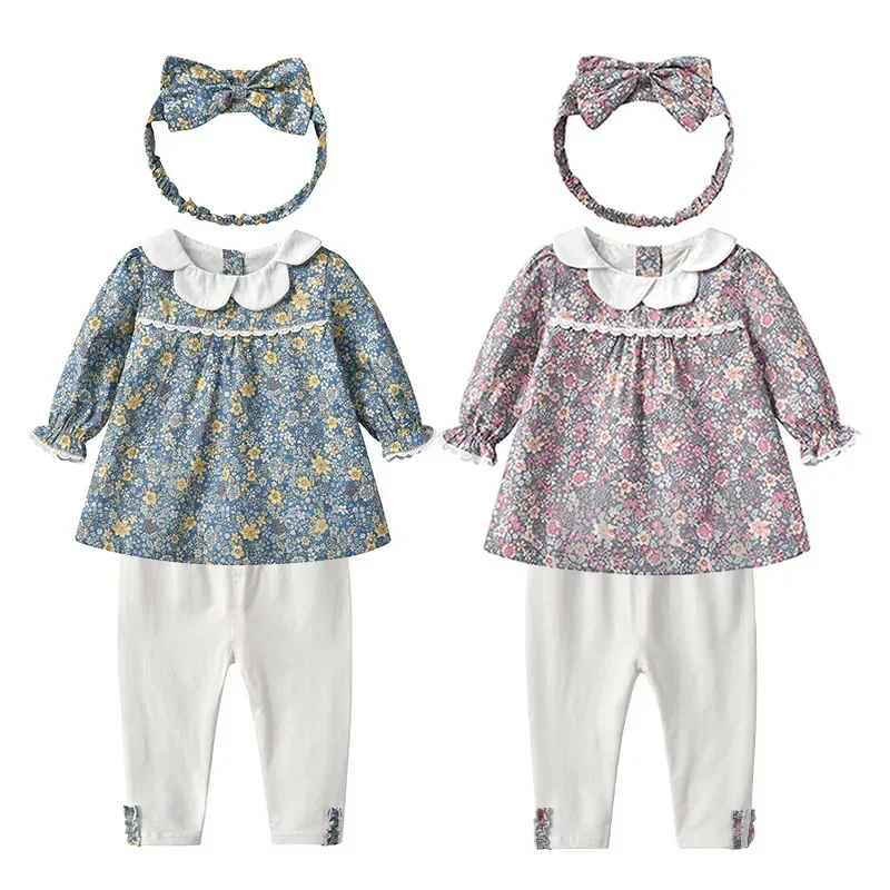 Neonate ragazze vestiti autunnali completo 3 pezzi bambini camicia floreale + pantaloni Capri + fascia per bambini abbigliamento Outdoor pantaloni per bambini