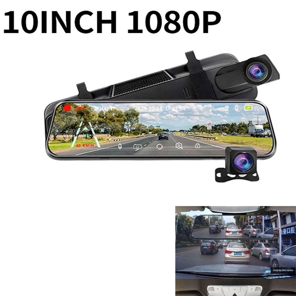 Car Dash Cam 10inch 4K Dvr Carplay Auto GPS 5G WIFI AUX Stream RearView Mirror Dashcam Camera Drive Recorder FM