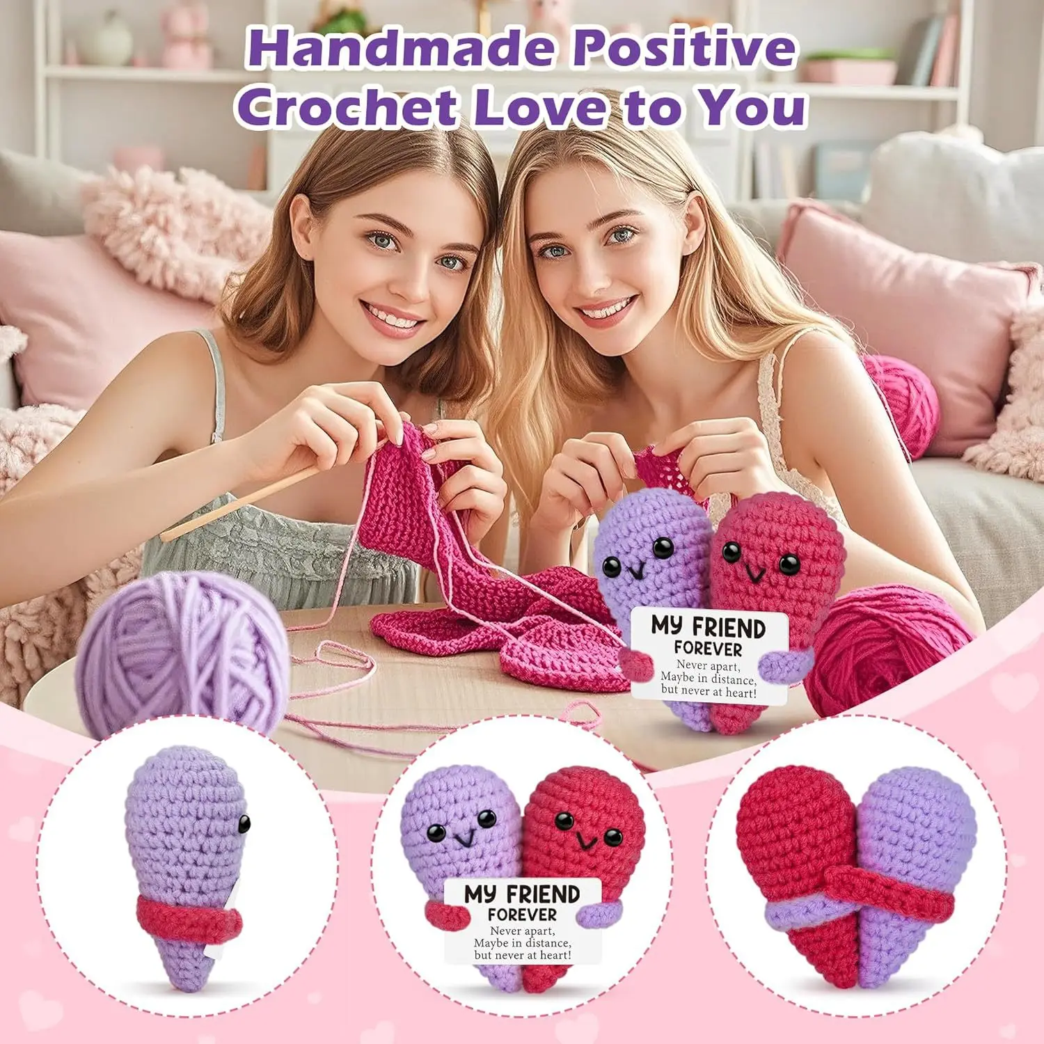 Cute Crochet Emotional Support Heart Hug Doll Desktop Ornament Funny Handwoven Kintted Heartshape Love Doll Home Room Decoration
