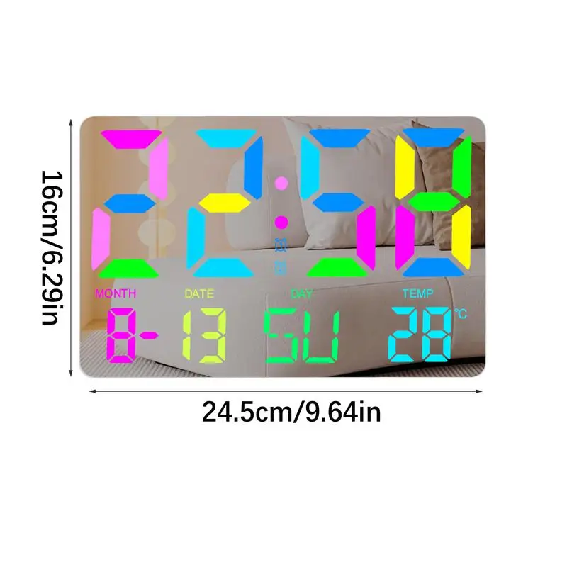 Large Digital Wall Clock Wall Alarm Clock With 11 RGB Light Modes LED Display Alarms Remote Control 12/24H Time Snooze Function