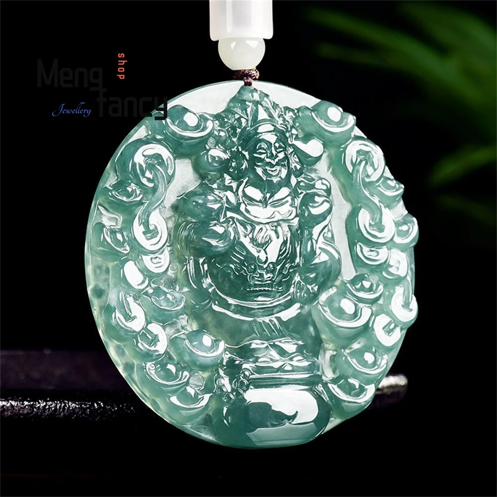 

Genuine Natural A-grade Jadeite Blue Water Yuanbao God of Wealth Ice Jade Pendant National Style Mascots Popular Fashion Jewelry