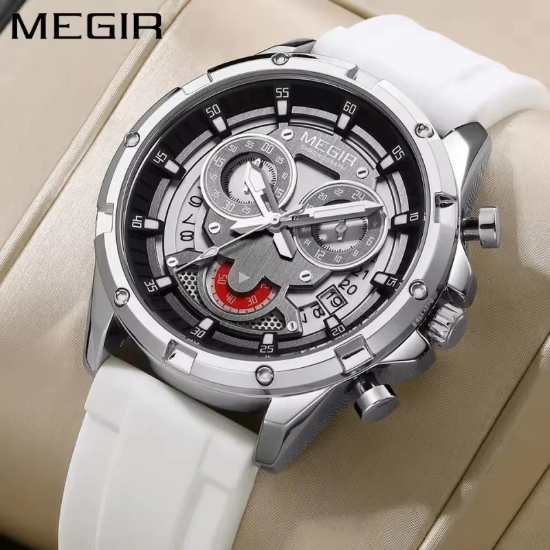 MEGIR 2248 Personalized Cool Men's Quartz Watch Silicone Strap Night Light Fashion Sports Waterproof Timing Watch with Calendar