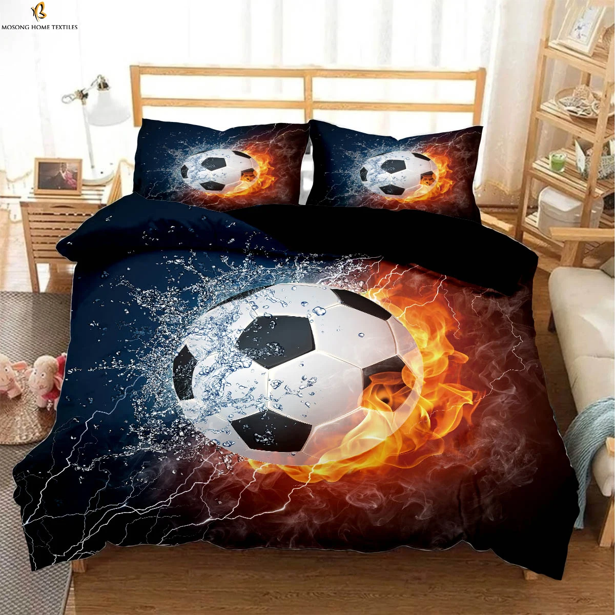 Water and Fire Poles Football Rugby 3D Stereo Printing Quilt Cover 100% Polyester Bedding Set Duvet Cover Pillowcase 3 Pieces