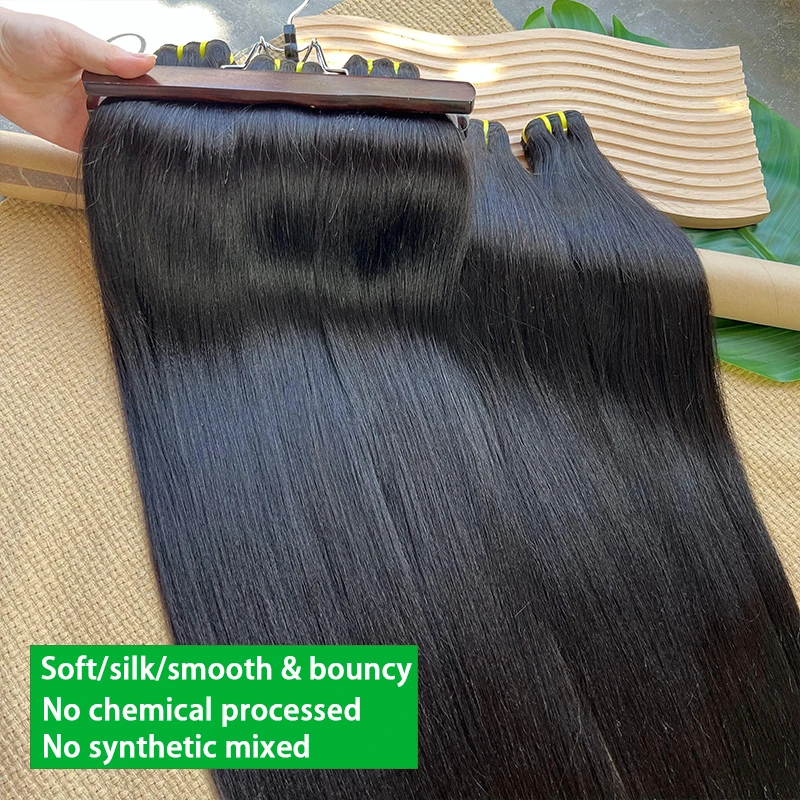 라이트 야키 스트레이트 헤어 번들 미가공 천연 100% 인모 붙임머리 킨키 스트레이트 헤어 내추럴 블랙 # 1B