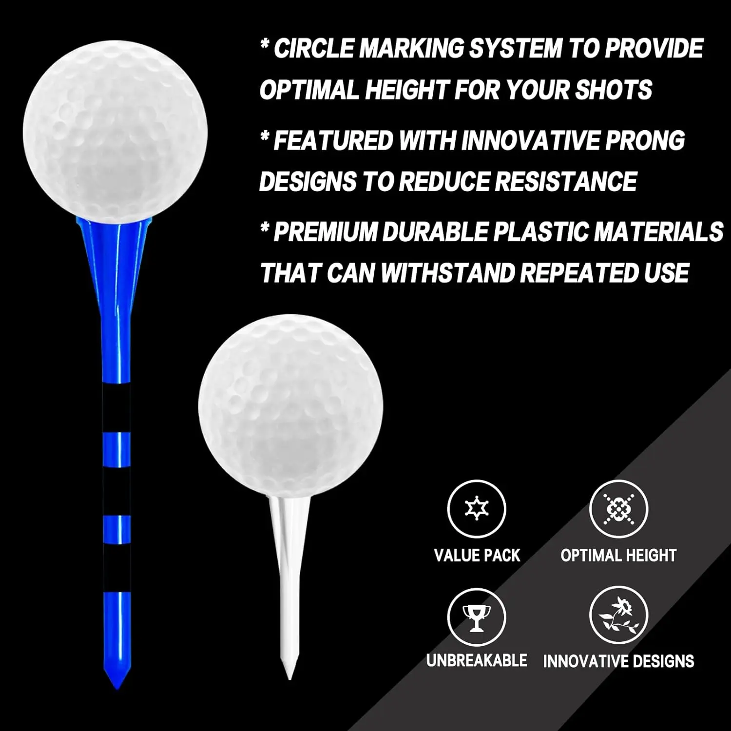 Golf Tees Plastic 5-Prongs Marking System 80 Driver Tees with 20 Iron Hybrid Tees Mixed 100 Pcs/Set Low Friction Resistance