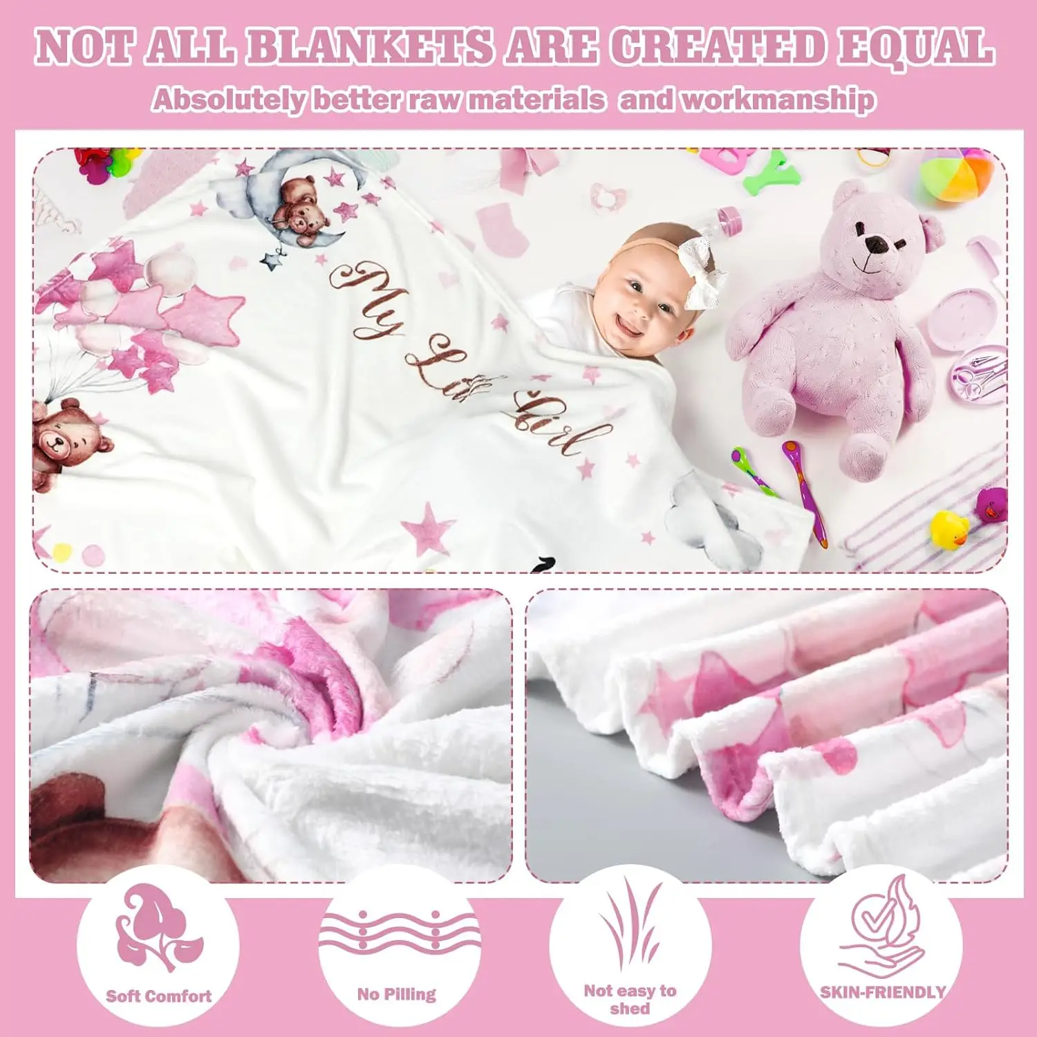 VIKAMA Monthly Baby Growth Milestone Photography Blanket Bear Star Balloon Flannel Blanket Newborn Swaddle Growth Chart