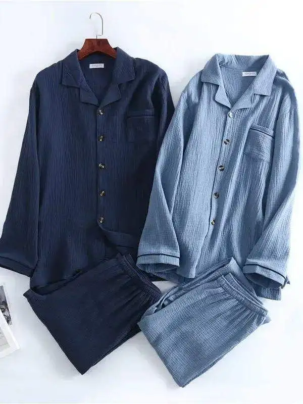 spring-new-men's-water-texture-crepe-gauze-suit-collar-eight-sleeve-home-wear-sleepwear-two-piece-set-from-china