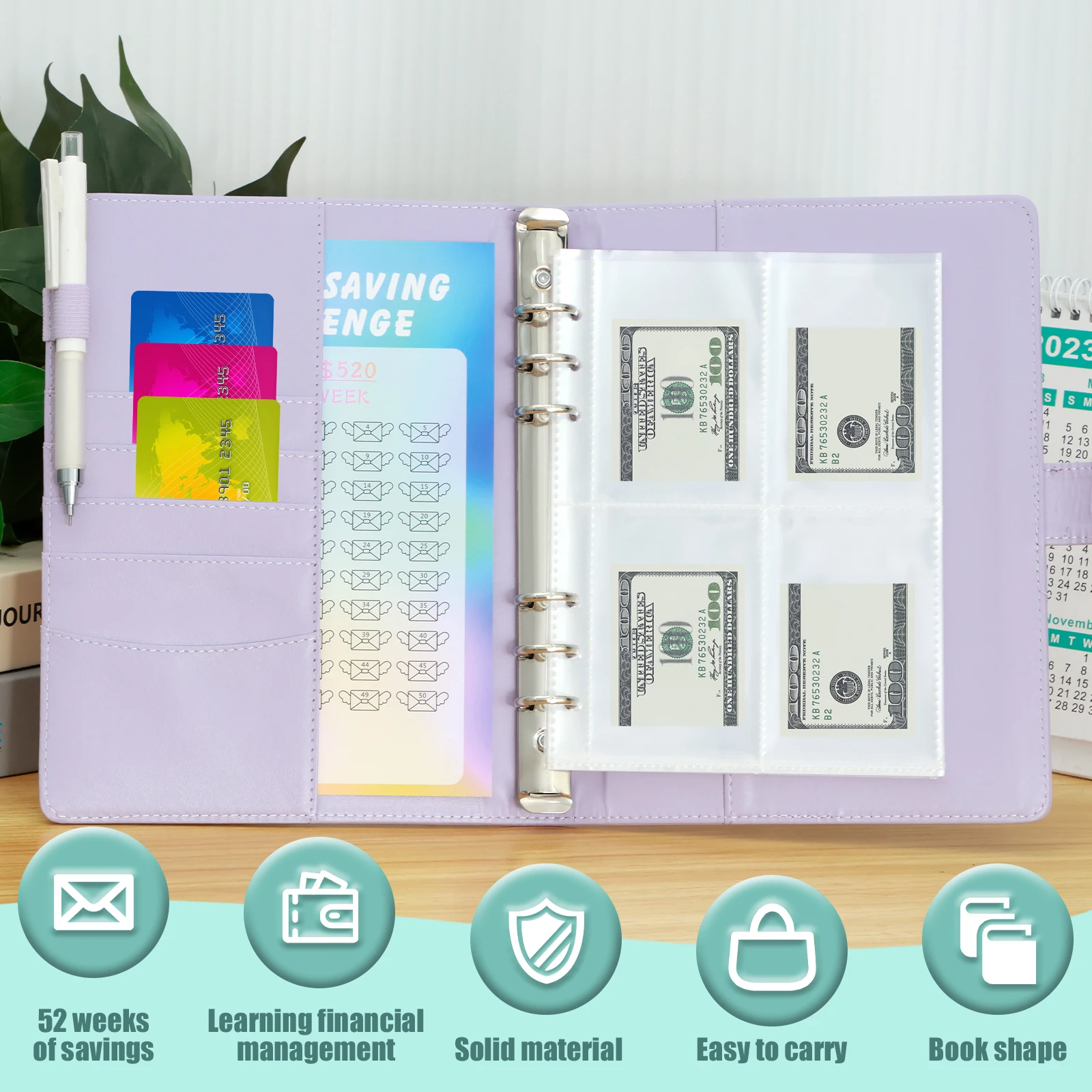 52 Week Money Saving Challenge Binder Reusable PU Budget Binder Book with Cash Envelopes and Stickers Money Saving Binder