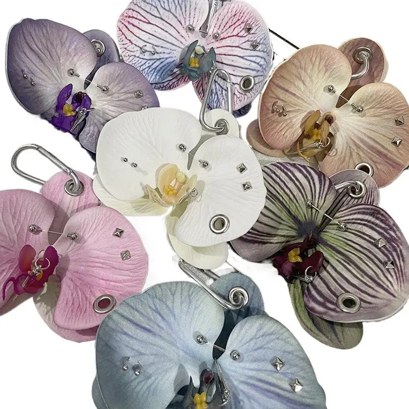 2025 Creative Beautiful Phalaenopsis Cloth Keychain Simulation Flowers Keyring Elegant Bag Pendant Accessories Phone Charms Gift