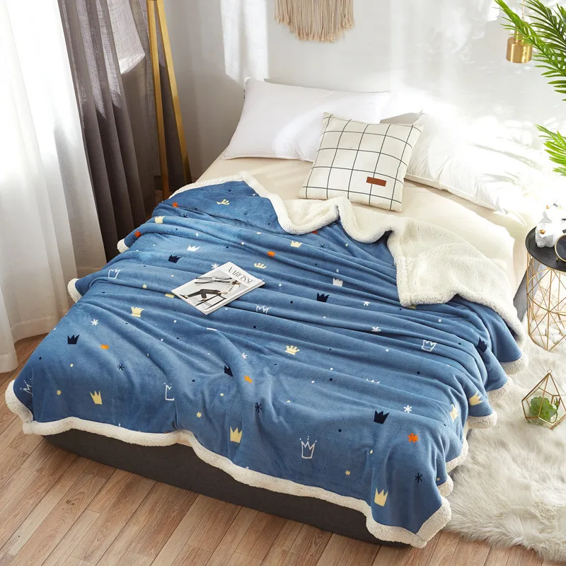 Thicken Winter Coral Fleece Sherpa Throw Blanket Warm Plush Blankets for Bed Plaid Velvet Double Bed Cover Bedspread on The Bed