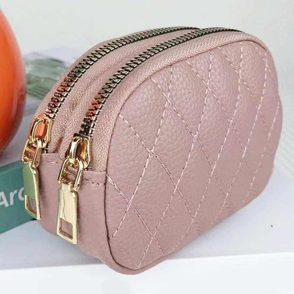 Double-layer Zipper Short Wallet Women Large Capacity Storage   Pouch With Ring Key Pocket Money Card Holder Lipstick Bags