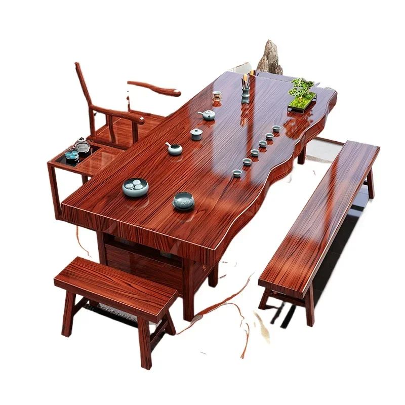 

High-end solid wood log large board tea table and chair combination