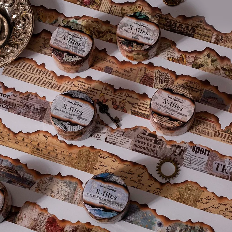 1 Roll 2.5cm*2m Retro Burned Border Irregular Landscape Tape Pack, Charred Edge Layering Material for Journal Craft