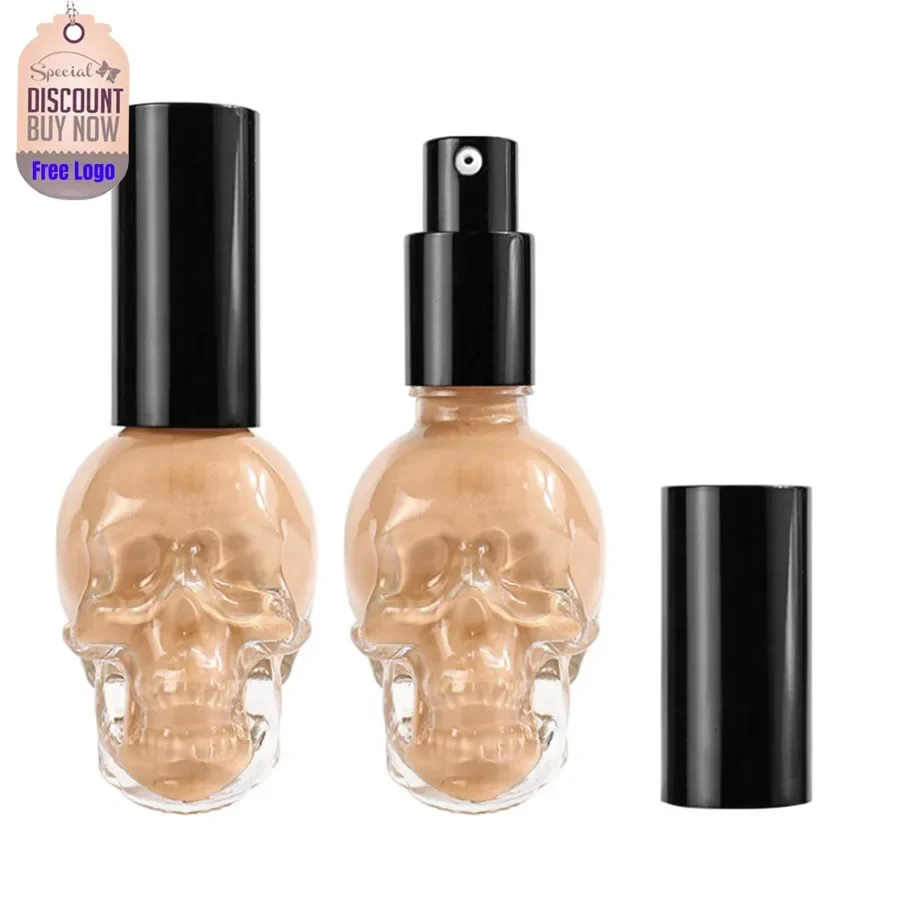 Custom 10colors Skull-shaped Liquid Foundation Wateproof Hydrating Long Lasting Full Coverage Natural Non-take Off Makeup Bulk