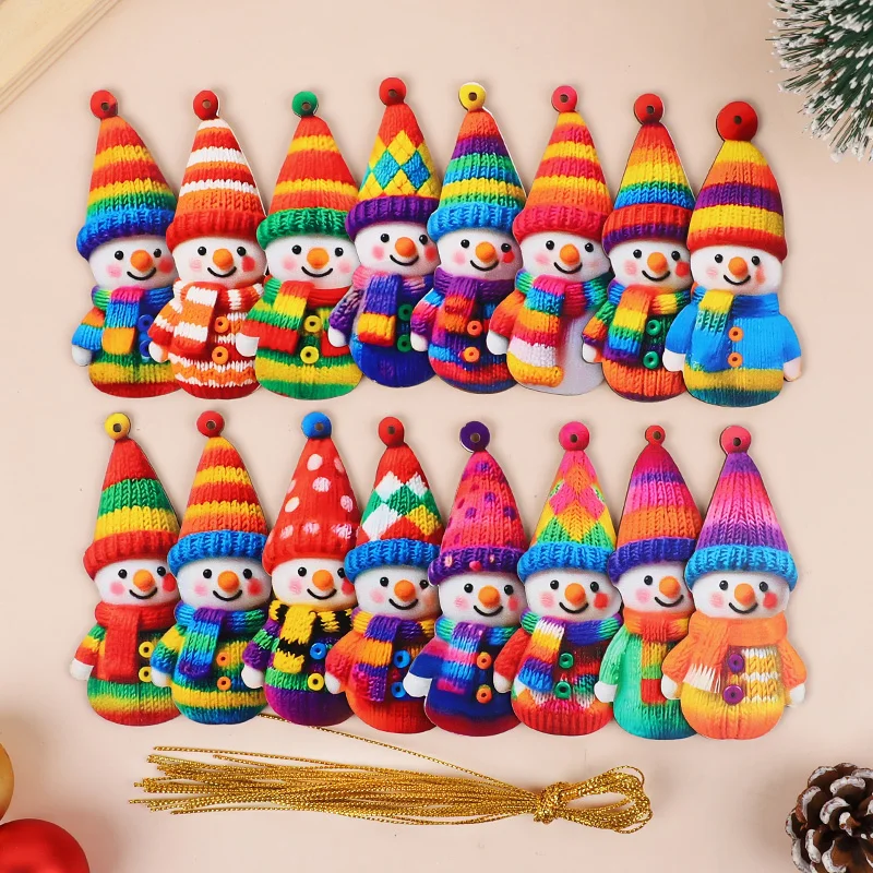 16 stücke Cartoon Pullover Schneemann Ornament 2D Flache Weihnachten Baum Hängen Anhänger 2026 Neue Jahr Hause Wand Kamin Dekoration Geschenke