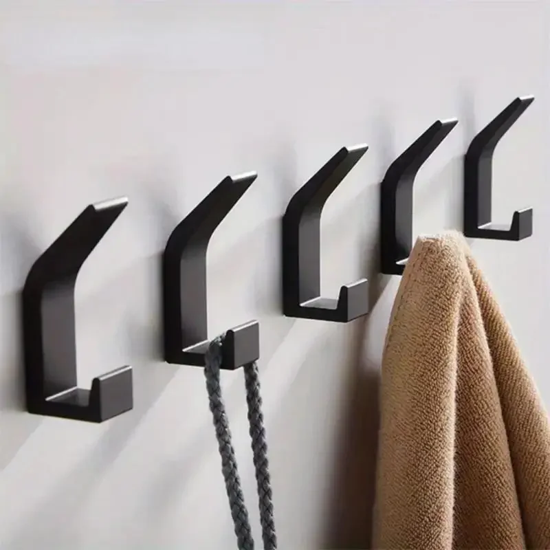 5pcs No Drilling Double Hook Black White Towel Hook, For Bathroom Clothes Coat Hook Bedroom Robe Hook Livingroom Kitchen Accesso