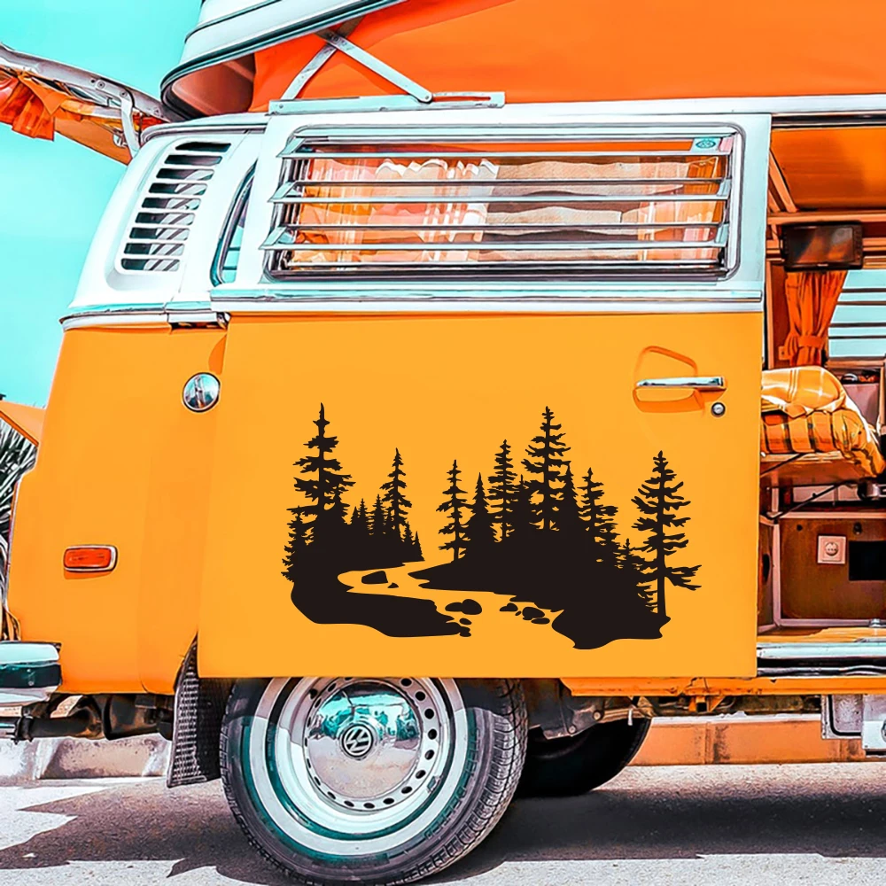 Large  Original River and Trees Landscape Camper RV Car Sticker Decal Mountain Forest Landscape Trailer Motorhome Caravan Decor