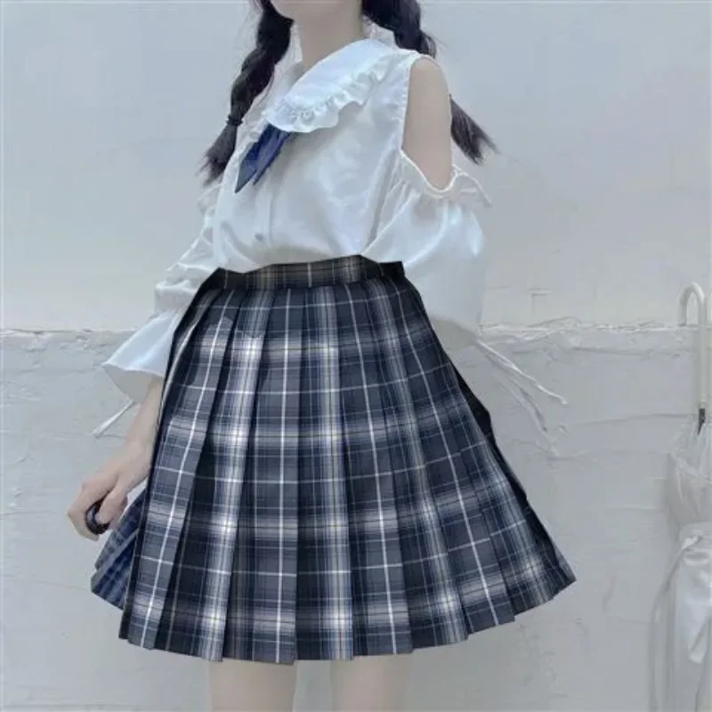 الحلو بيتر بان طوق قبالة الكتف فانوس كم أعلى مطوي تنورة الزي المدرسي للنساء الصيف لطيف Jk دعوى حجم كبير 2XL #5