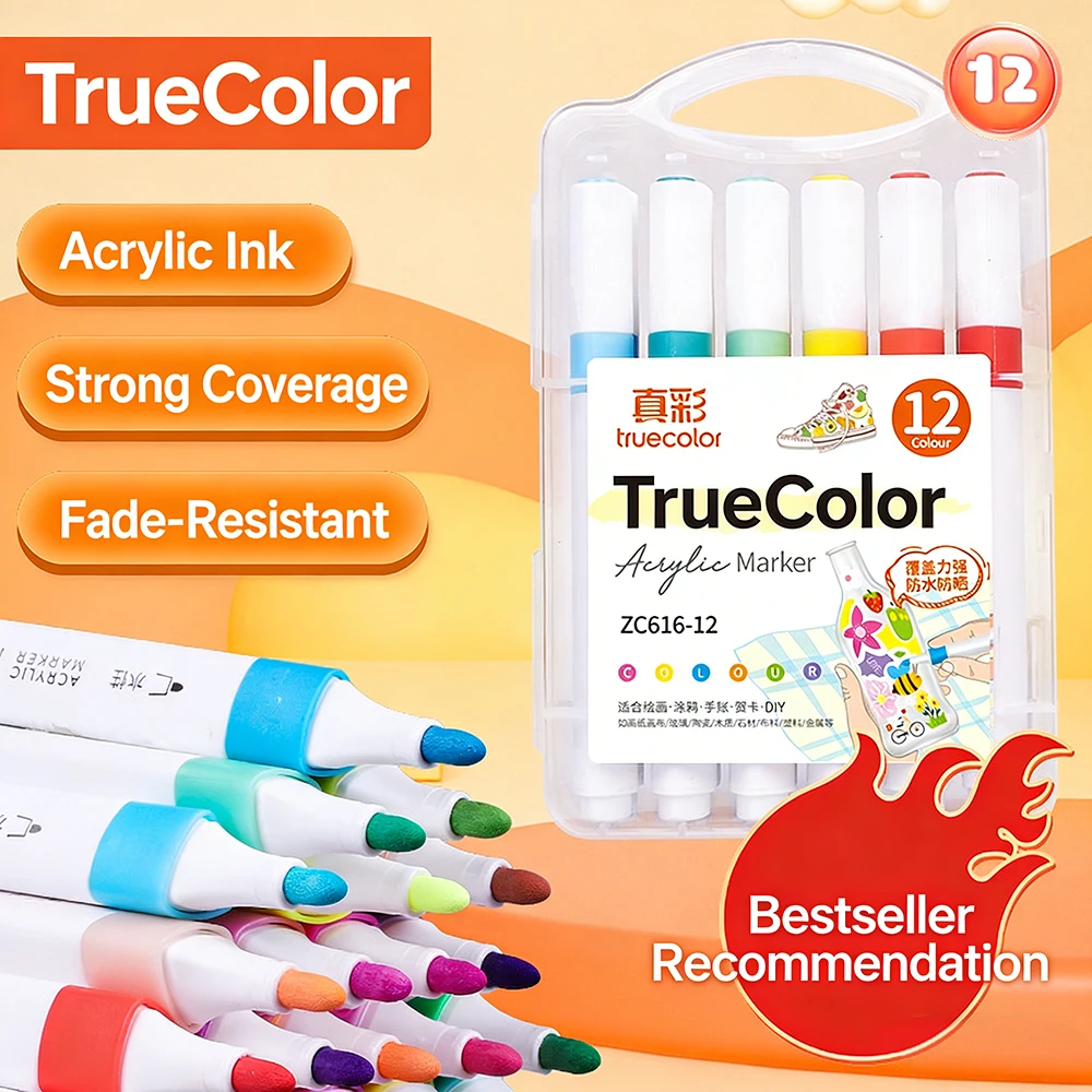 

24 Color Acrylic Paint Pens Artists Set Extra Ink Quick Dry Layering For Canvas Wood Glass Ceramic DIY Crafts Acrylic Markers