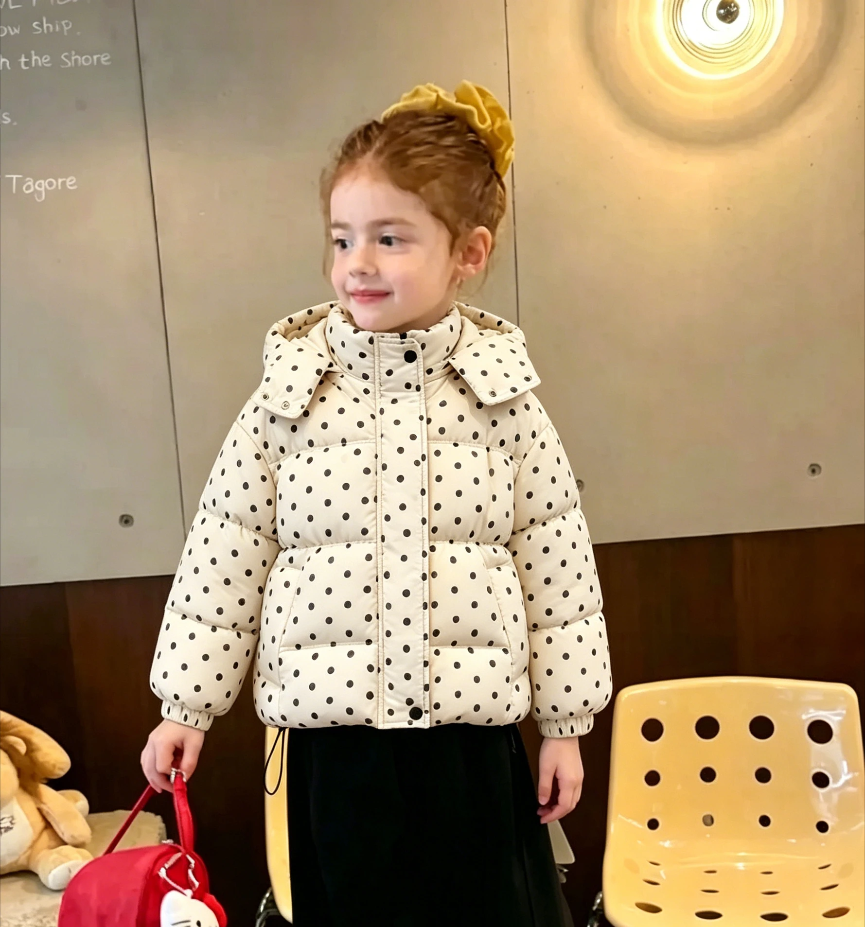 2026 Autumn Winter New Polka Dot Cotton Jacket for Girls Baby Korean Fashion Warm Thick Hooded Short Cotton Jacket