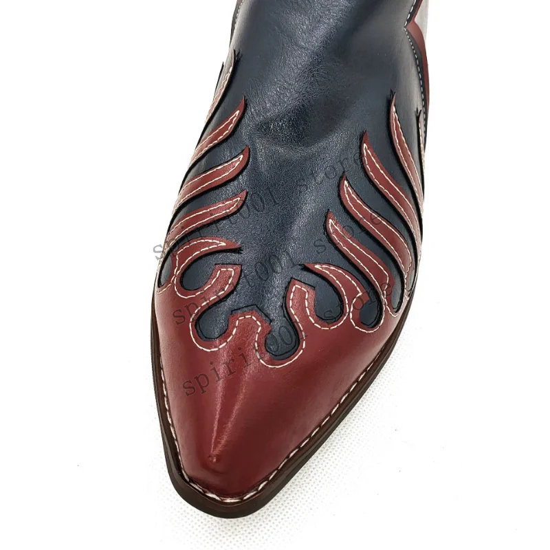Pointed Toe Chunky Heel Western Cowboy Boots Men's Short Boots Retro Stitching Leather Boots Halloween Cosplay Knight Boots 2026 - view 5