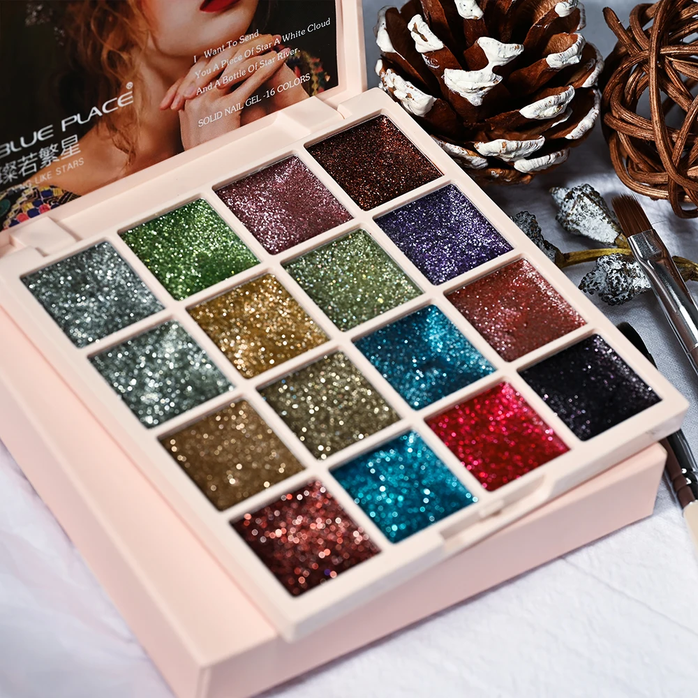 16 Colors Jelly Color Solid Nail Gel Palette Glitter Pink Blue Mud Painting Gel Nail Art Design Semi Permanent UV Gel Varnish