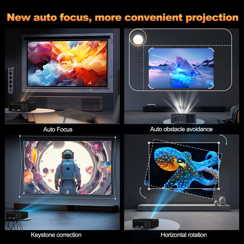 جهاز عرض فيديو DESS C4Pro 4k مزدوج واي فاي 1800Lume BT5.2 1080P مع التركيز التلقائي للسينما المنزلية جهاز عرض تلفزيون أندرويد مشروع شاشة LED #4