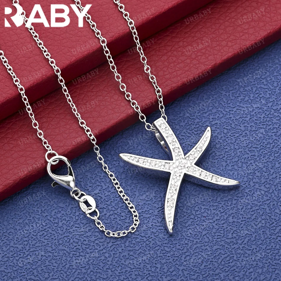 

URBABY 40-75cm 925 Sterling Silver Zircon Starfish Pendant Necklace Charm Trend Birthday Gifts Fashion Party