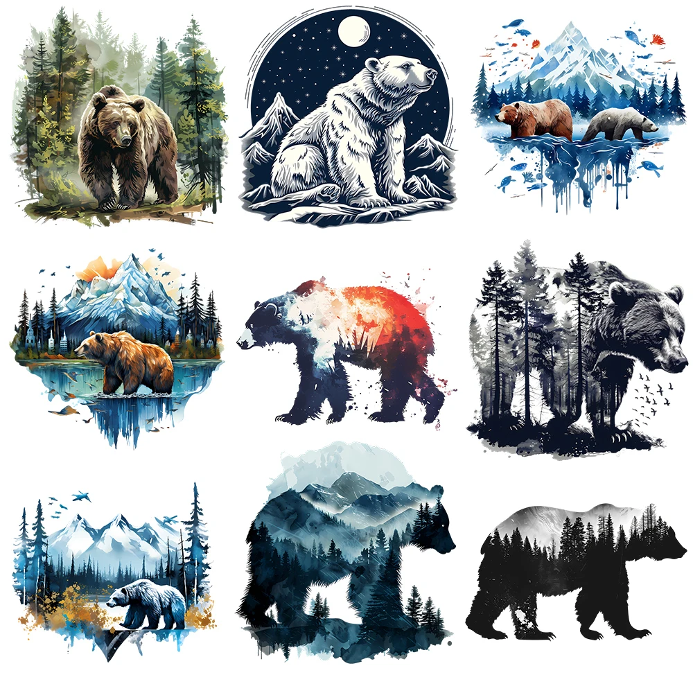 Pegatina de transferencia de oso Polar glaciar de 25cm, transferencias de hierro para ropa, pegatinas térmicas para ropa, apliques de camisetas de moda