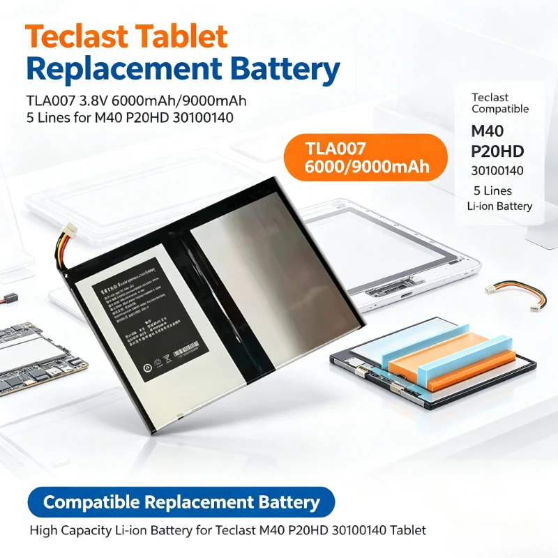 3.8V 6000mAh/9000mAh TLA007 Li-ion Battery 5 Lines Replacement for Teclast M40 P20HD 30100140 Tablet
