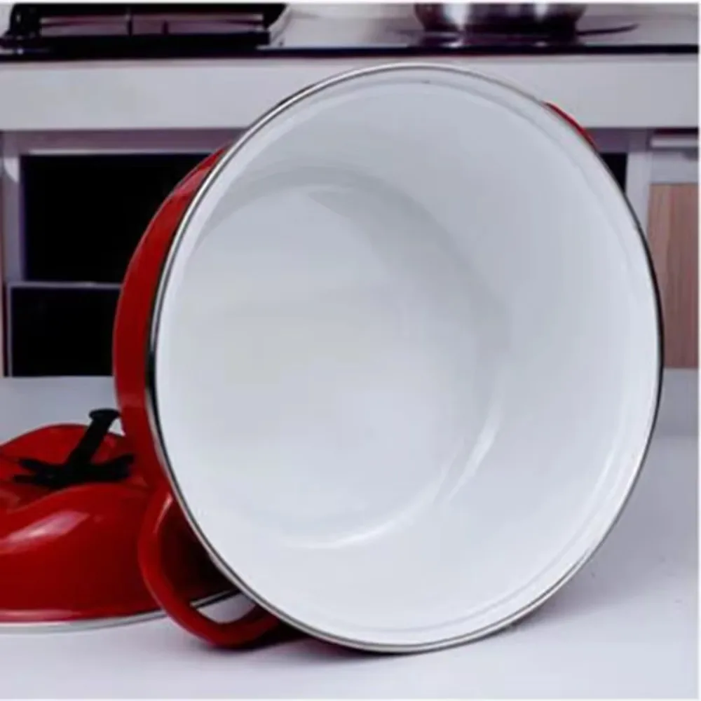 Cookware 1.6/2L Tomato Enamel Pot Binaural Handle Durable Saucepan with Lid Soup Pot Milk