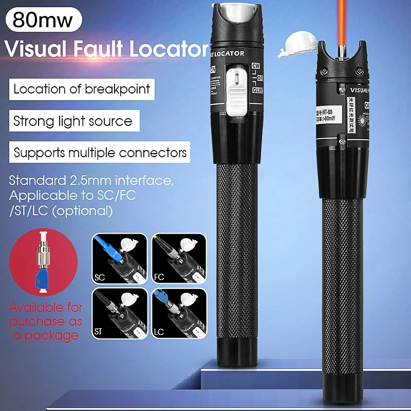 Pen Type Visual Fault Locator FTTH Fiber Optic Cable Tester SC/FC/ST 2.5mm Interface 10/20/30/50/60/80MW Optical Fiber Test Tool