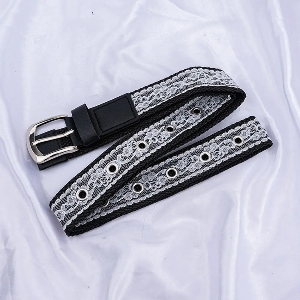 New Canvas Lace Hollow Waist Belt Adjustable Woven Decorative Belt Soft Alloy Buckle Belt Shorts