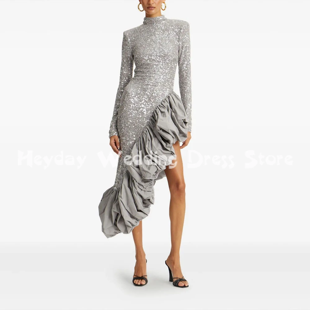 

Heyday Women's Sequins High-neck Mermaid Ruffles Sexy Prom Dresses With Long Sleeves Knee-Length Formal Party Dresses 2025