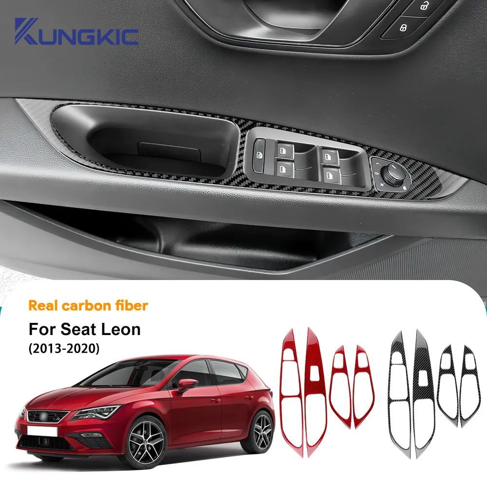 Real Soft Carbon Fiber Sticker For Seat Leon MK3 2013 2014 2015 LHD RHD Car Window Lift Frame Panel Trim Interior Accessories