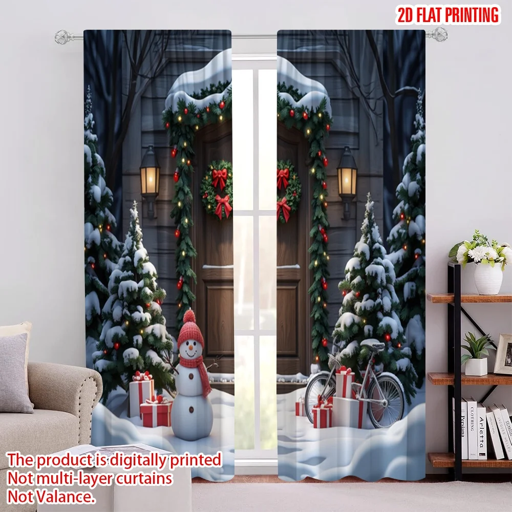 

2pcs 2D flat printing Christmas Drapes Snow doors gifts snowmen Fabric Without Electricity Birthday Party for New Year and