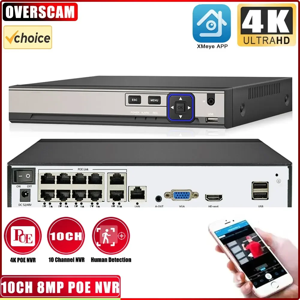 Super 8MP POE NVR Video Recorder Audio IP Camera H.265 CCTV System Network Face Detect P2P Video Surveillance Camera RTSP