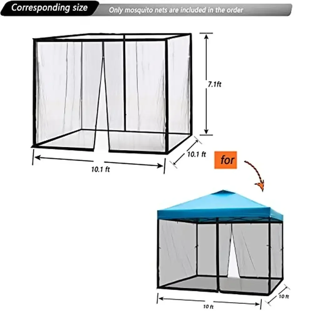 10x10 Mosquito Netting Patio Camping Gazebo Canopy Tent Double Door Screen Installation Black Only Mosquito Net Reusable Easy