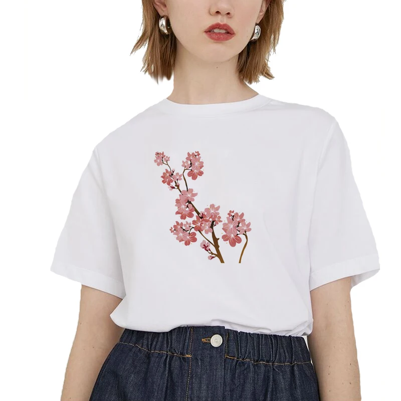 Pink Peach Blossom Beautiful T-shirt New Style Summer Clothing Women Original Brand Casual Top Tees A019