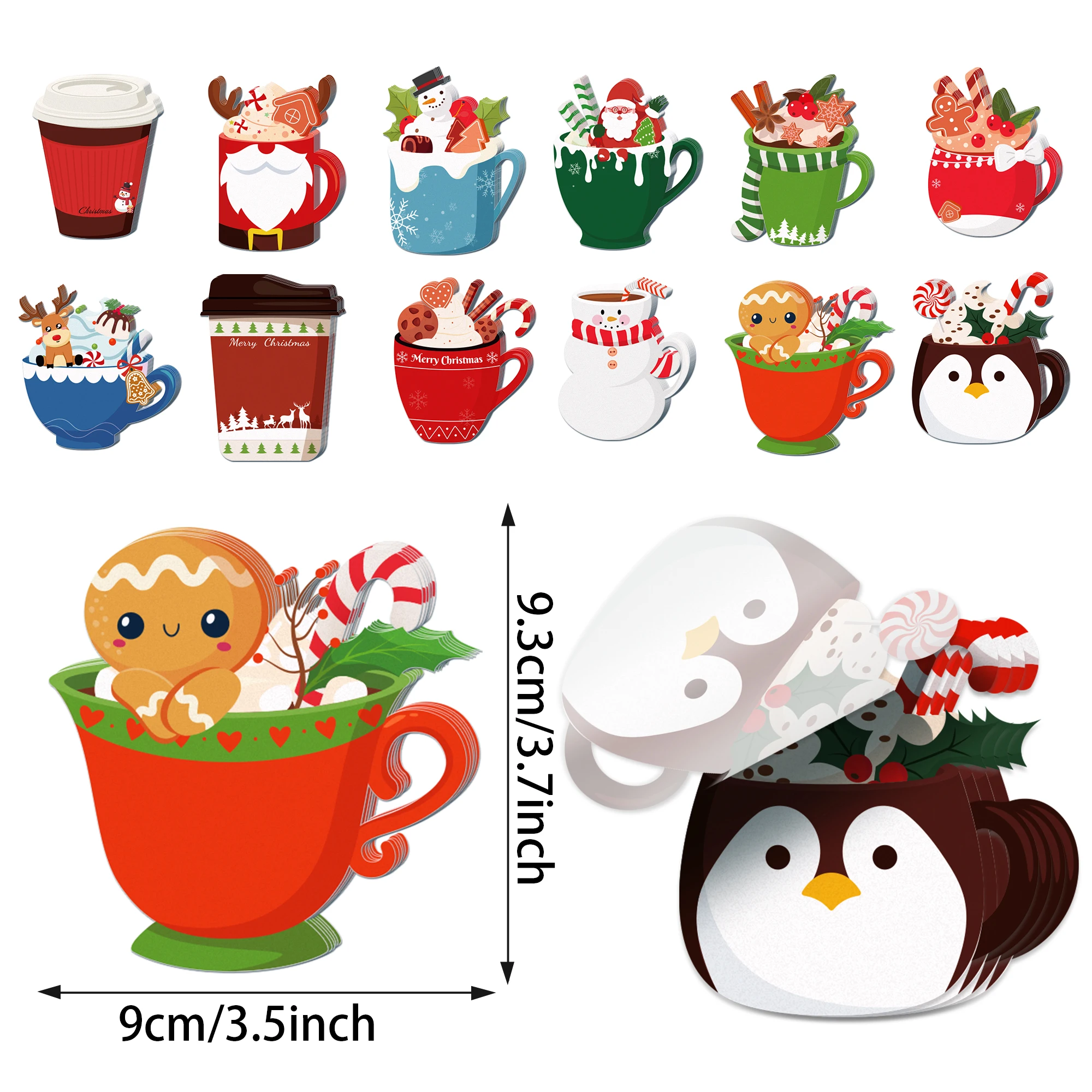 12/24pcs Christmas Cup Memo Pads Set,Self-Stick Notes Pads, Refrigerator Sticky Notes for Xmas Party Supplies