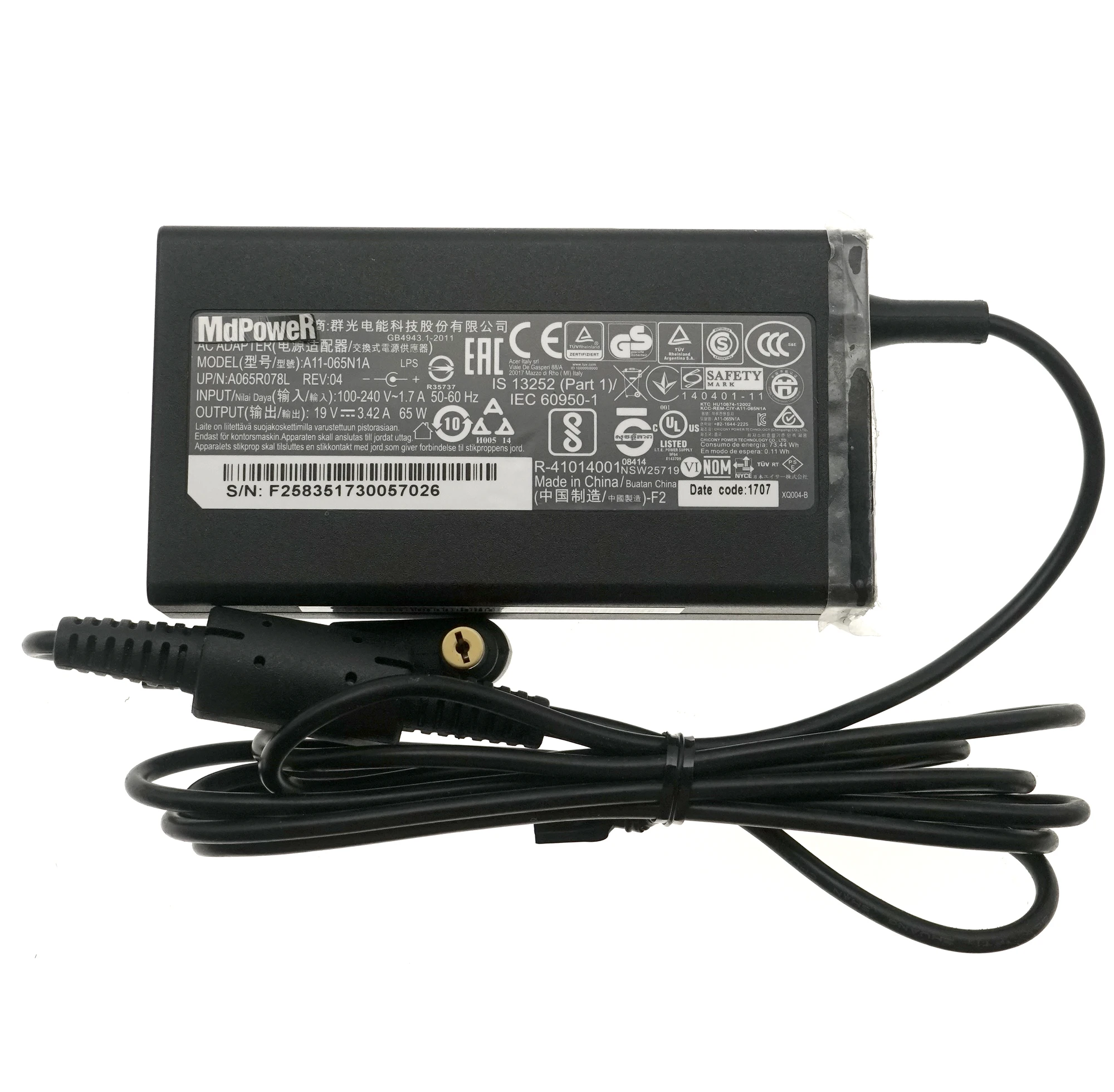 

Genuine 19V 3.42A 65W Chicony PA-1700-02 A11-065N1A A065R078L AC Adapter For ACER ASPIRE 5310 5330 TM4750 TM5742 Laptop Charger